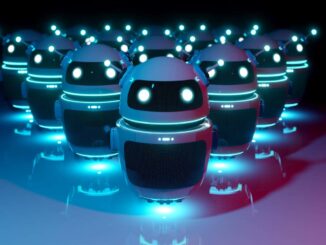 White chatbot robot leading robots group on dark bluish reddish background leadership chatbot concept 3D rendering; Shutterstock ID 1707821734; purchase_order: -; job: -; client: -; other: -